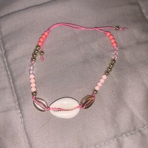 Justice Pink & Gold Beaded Cowrie Shell Bracelet